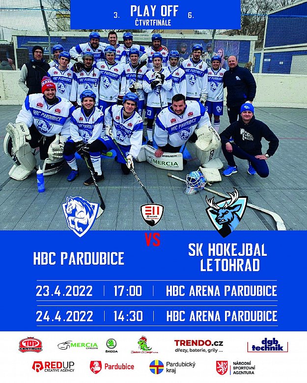 HBC Pardubice - SK Hokejbal Letohrad, z.s. (čtvrtfinále play-off extraligy hokejbalu)