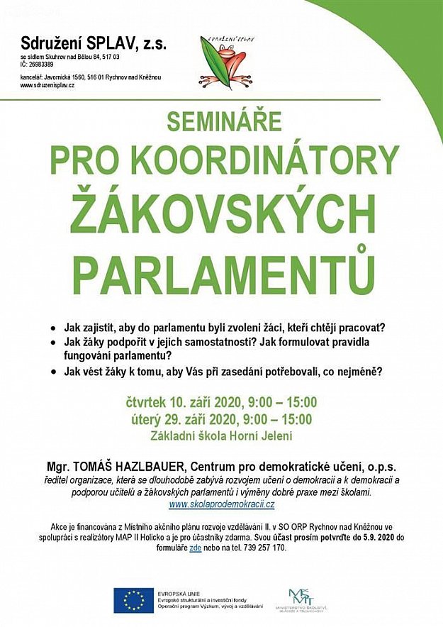 Semináře pro koordinátory žákovských parlamentů